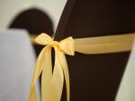 Napsárga szatén szalag átkötő csokoládé barna spandex székszoknyán